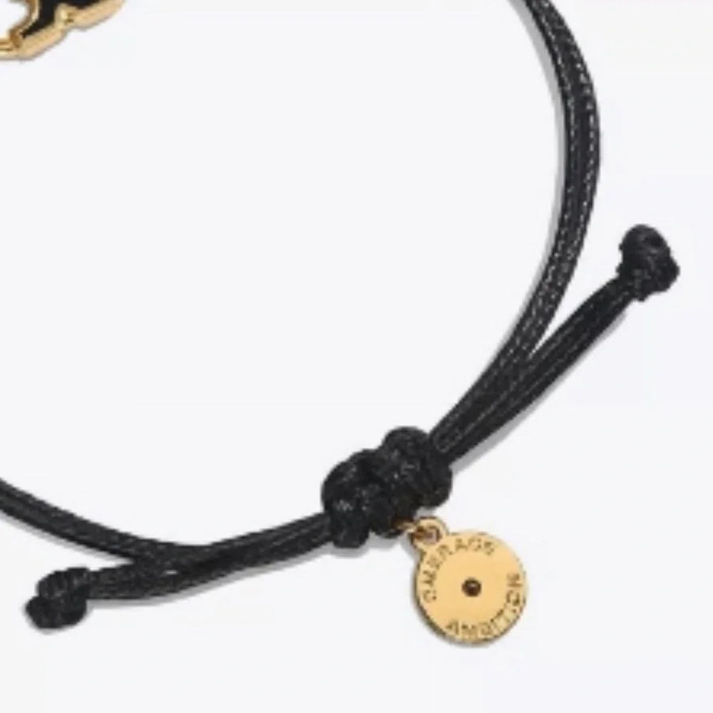 Tory Burch Black Embrace Cord Gold Logo Link Bracelet - Picture 2 of 7